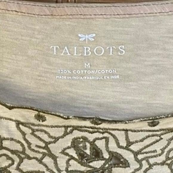 Talbots Green and Gold Embellished Short Sleeve Blouse medium 100% cotton - Picture 3 of 4